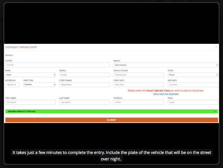 Over Night Parking Instructions